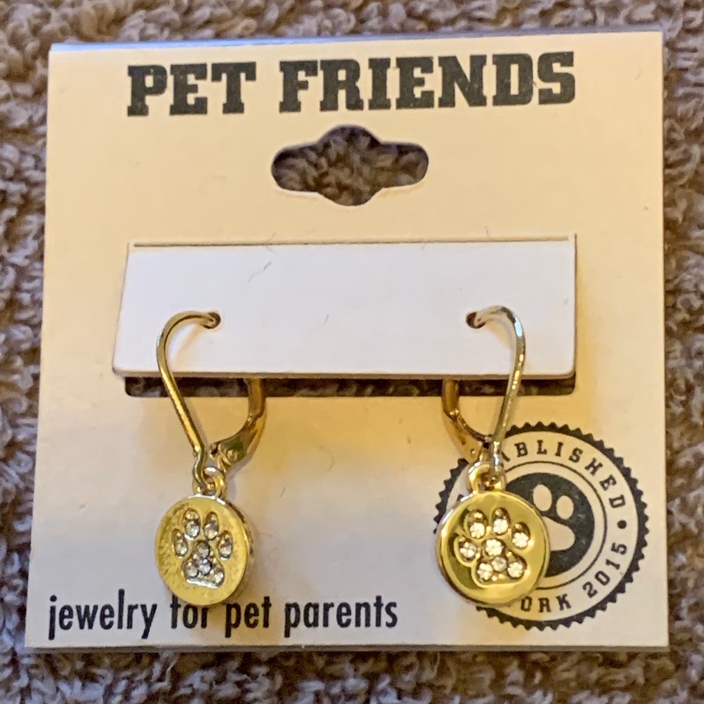 PET FRIENDS Dangling Gold Paw-Print Earrings